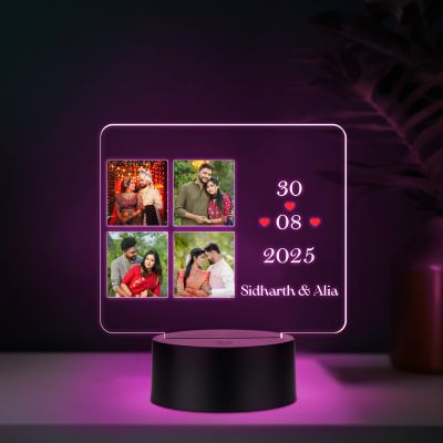 Personalized Couple Collage Photo Led Night Lamp with Automatic Color Changing Light Anniversary Gift for Husband Wife Gift for Valentines Day, Birthday, Wedding
